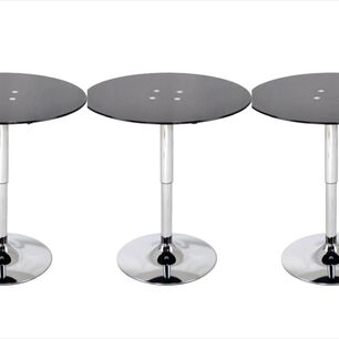 Set 3 Mesas De Bar Vidrio Templado Negro Regulable 60 Cm Di&aacute;metro