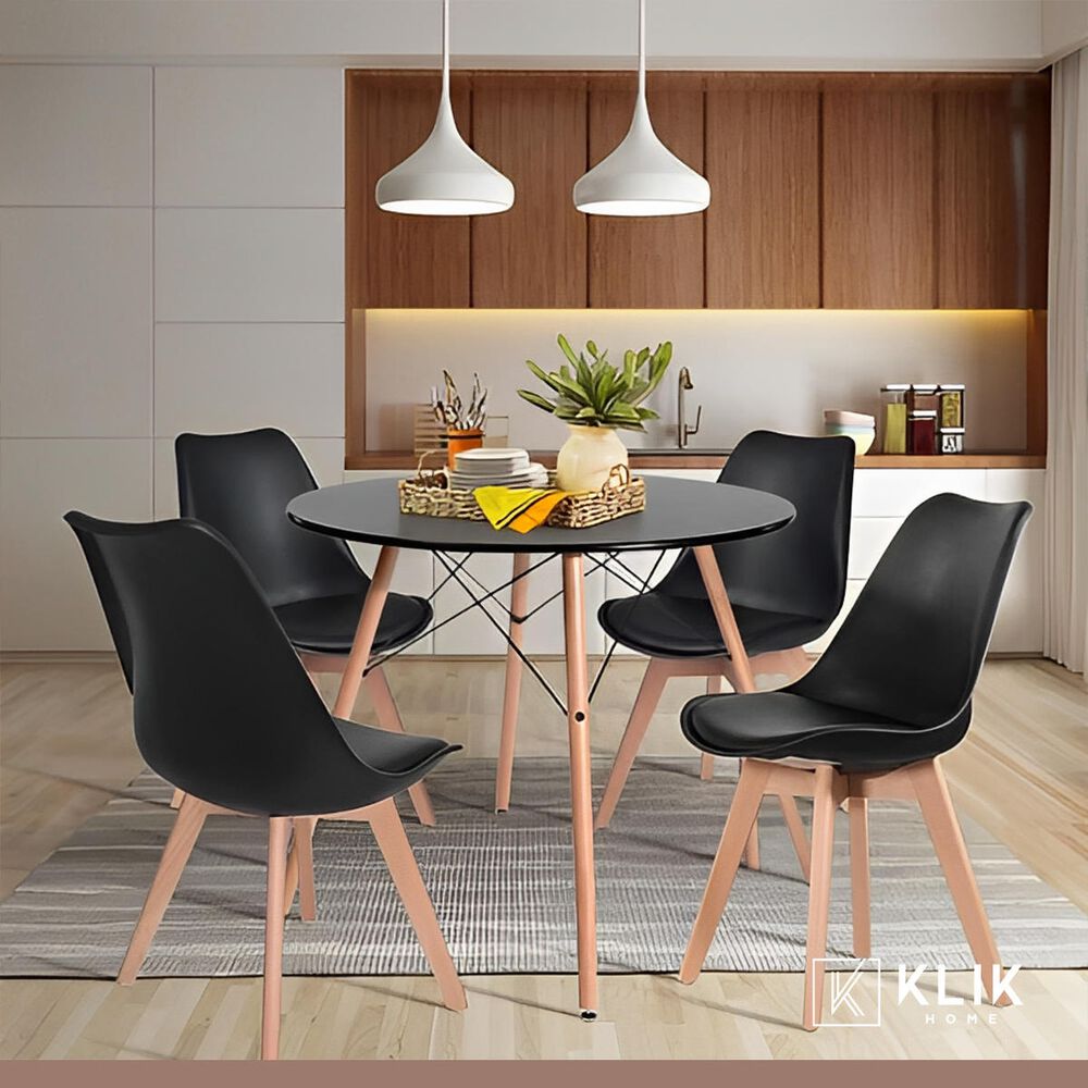 Comedor Eames Negro Redondo 80cm - 4 Sillas Tulip Negras image number 7.0