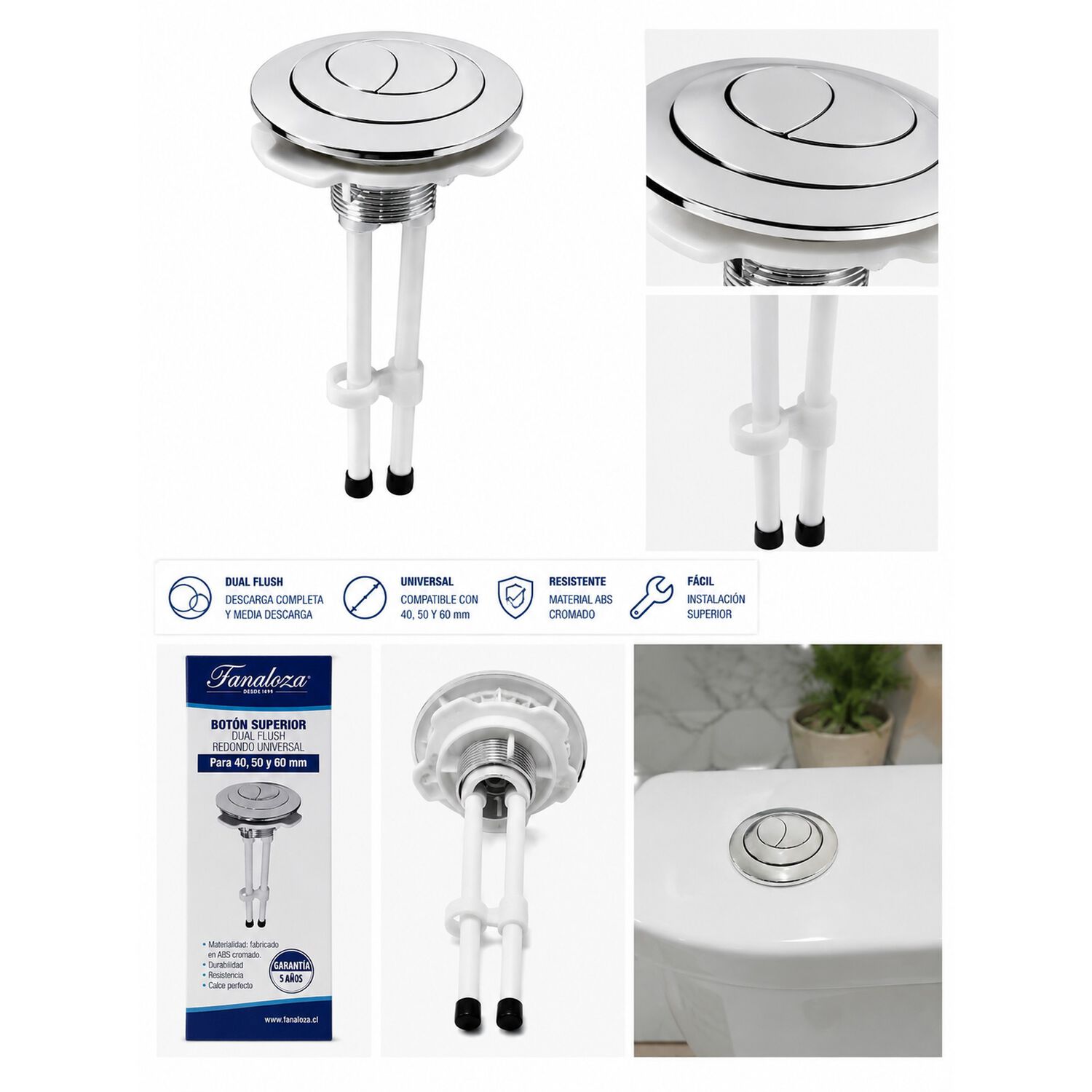 Boton Superior De Estanque Wc Redondo Universal Fanaloza image number 2.0
