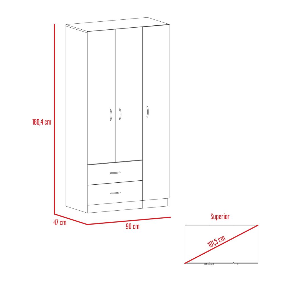 Closet 3 Puertas 2 Cajones Caf&eacute; Claro Y Blanco 180x90x47 Cm image number 8.0