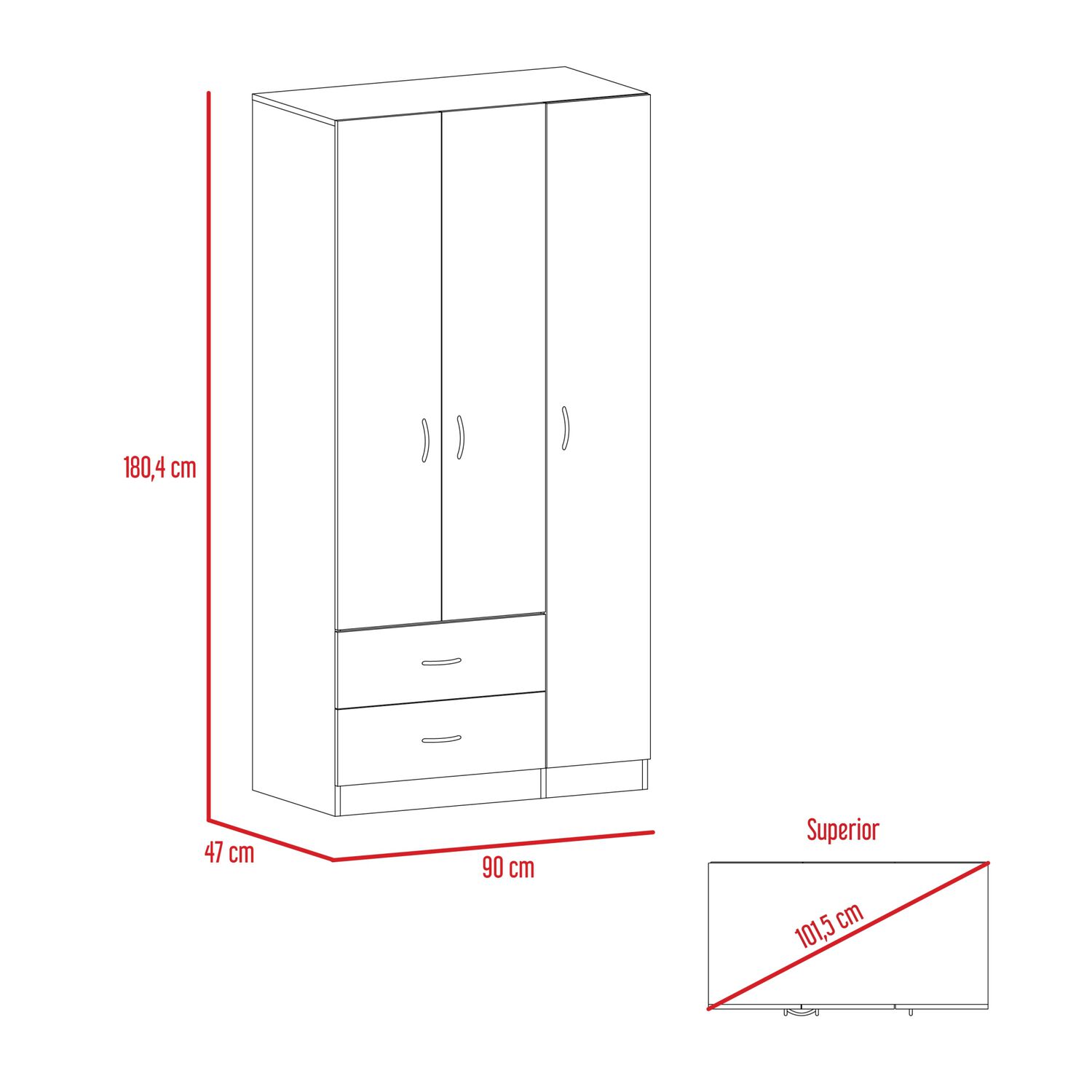 Closet 3 Puertas 2 Cajones Caf&eacute; Claro Y Blanco 180x90x47 Cm image number 8.0