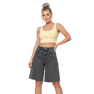 Short Jeans Wide Leg Con Brillos Mujer Tiro Alto Crystal