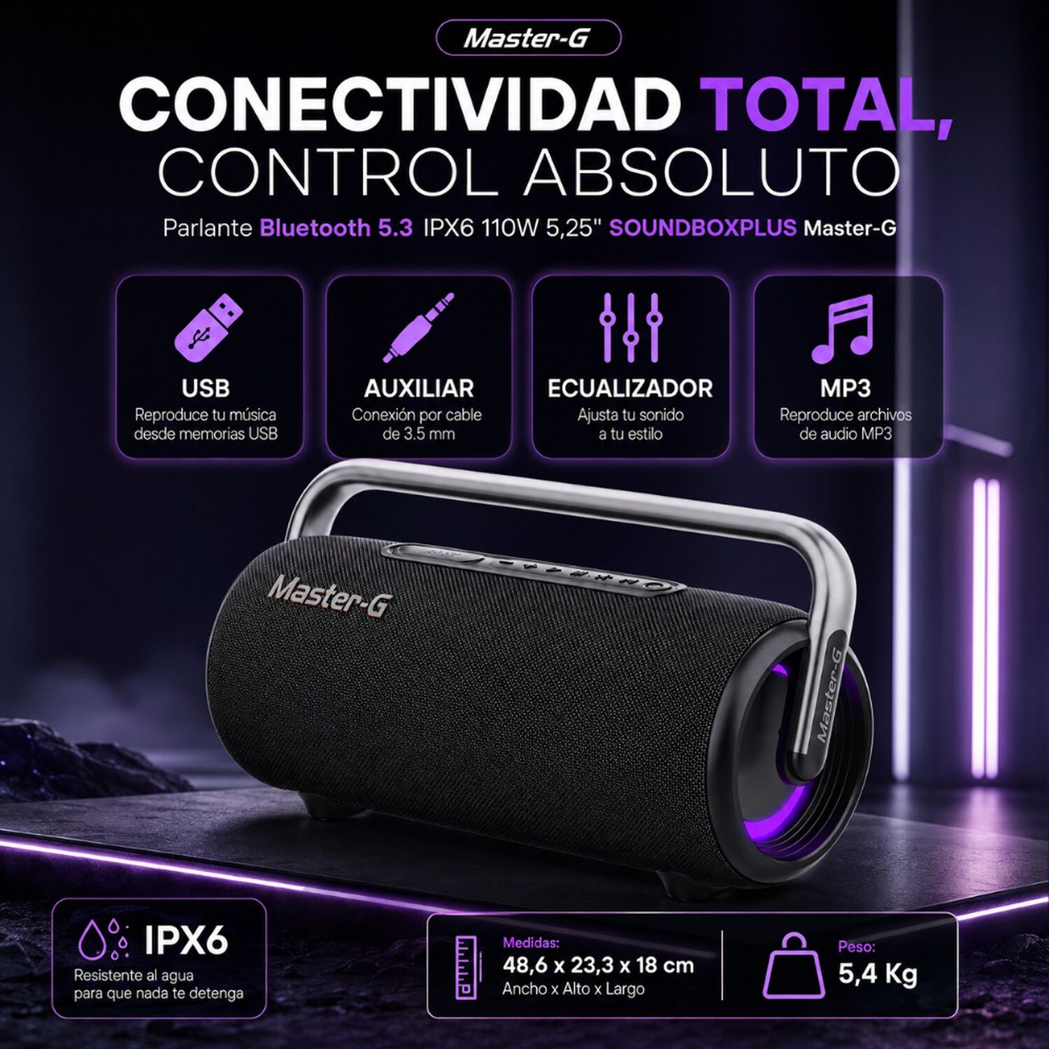 Parlante Bluetooth 5.3 Ipx6 110w 5,25" Soundboxplus Master-g image number 4.0