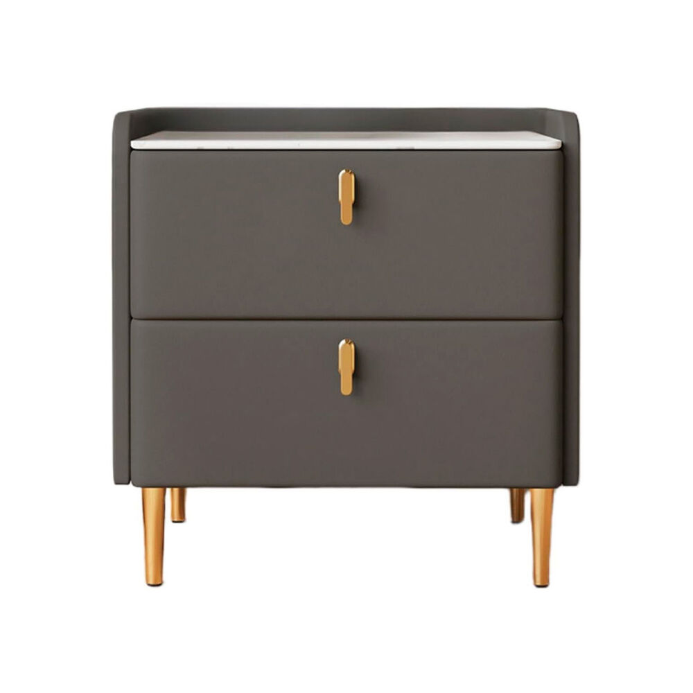 Velador Moderno 2 Cajones Con Patas Doradas Mesa De Noche De Lujo Para Dormitorio image number 0.0