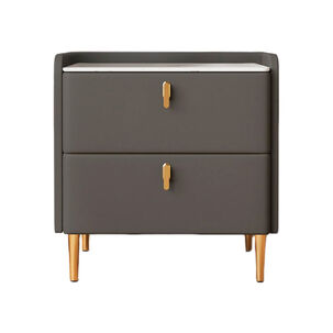 Velador Moderno 2 Cajones Con Patas Doradas Mesa De Noche De Lujo Para Dormitorio