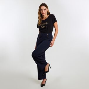 Polera Print Delantero Fozalizado Manga Corta Cuello Redondo Mujer Kimera