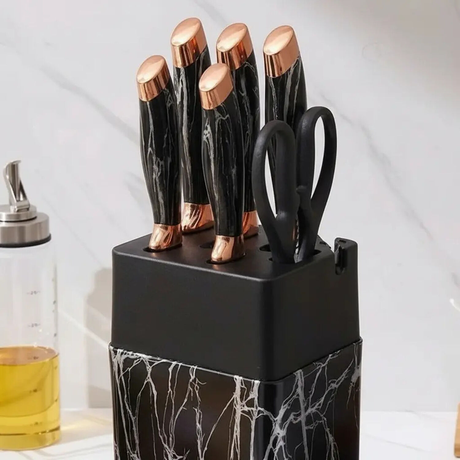 Set De Cuchillos De Cocina De 7 Piezas Marble Lux Con Tijera Color Negro Plateado image number 1.0