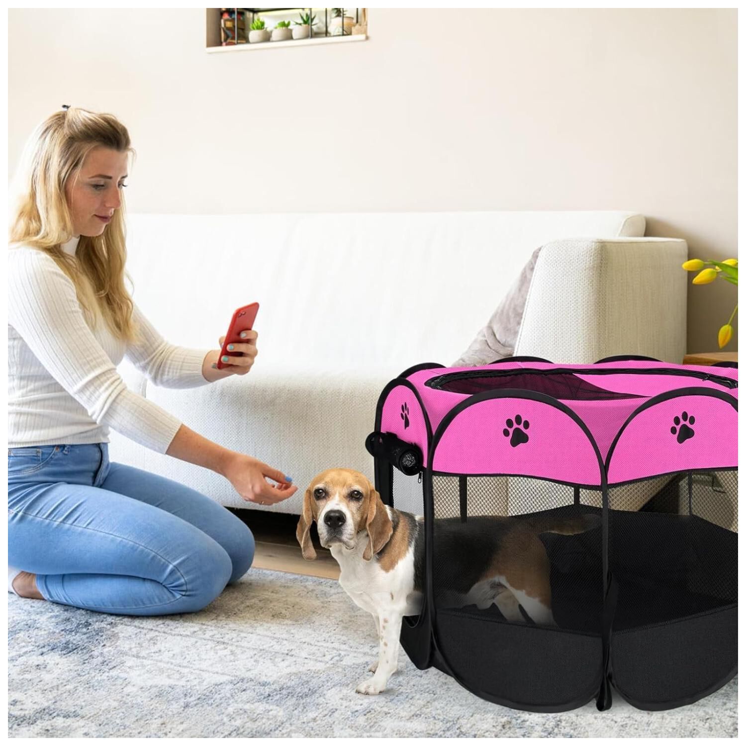 Corral Portatil 91x91x58cm Para Perros O Gatos Mascotas image number 2.0