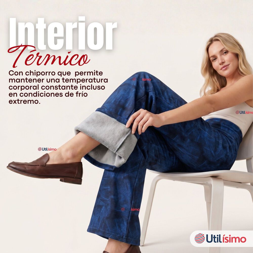 Pantal&oacute;n Polar Con Chiporro Palazzo Mujer Calza Elasticada T&eacute;rmica Azul image number 4.0
