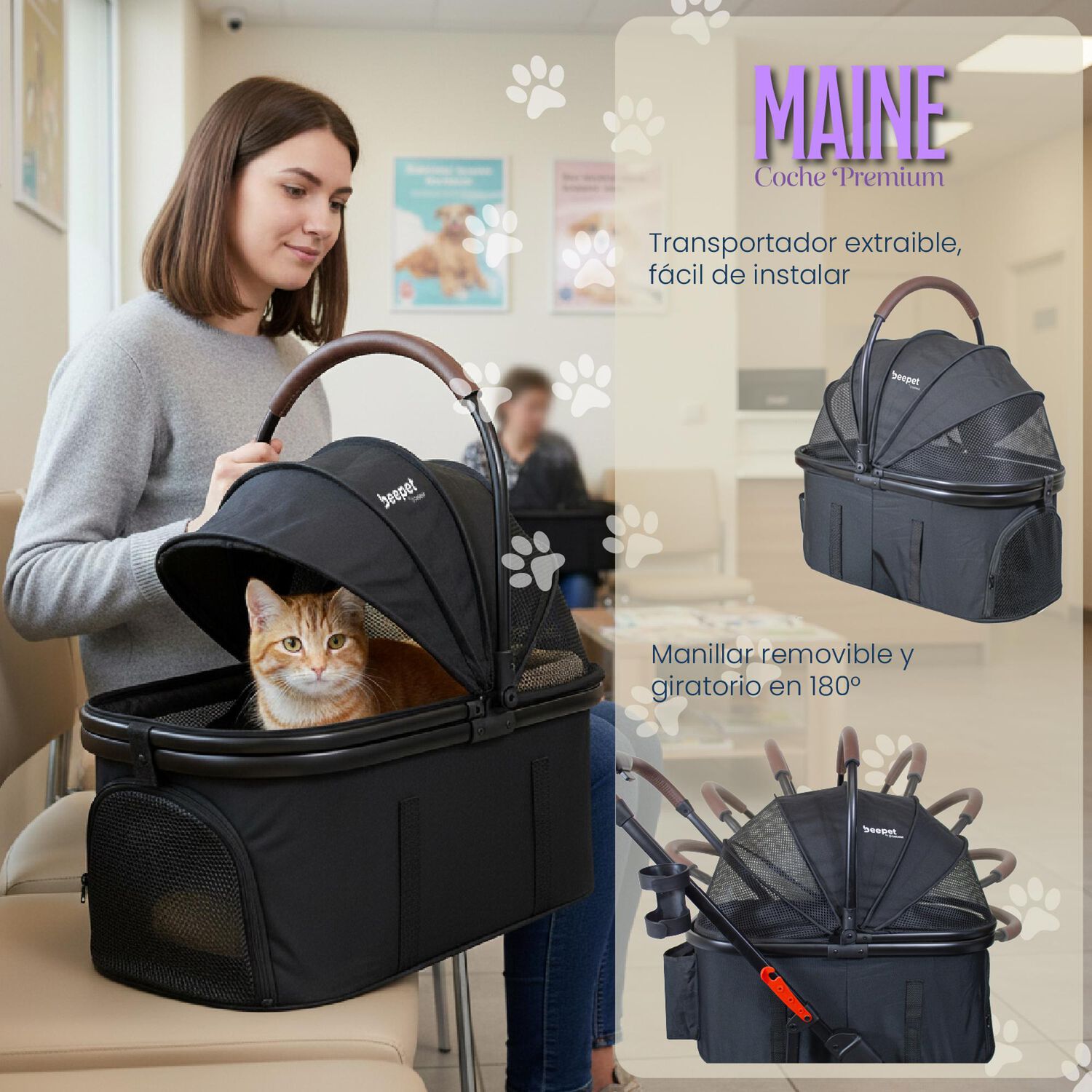 Coche Para Mascotas Premium Maine Negro image number 2.0
