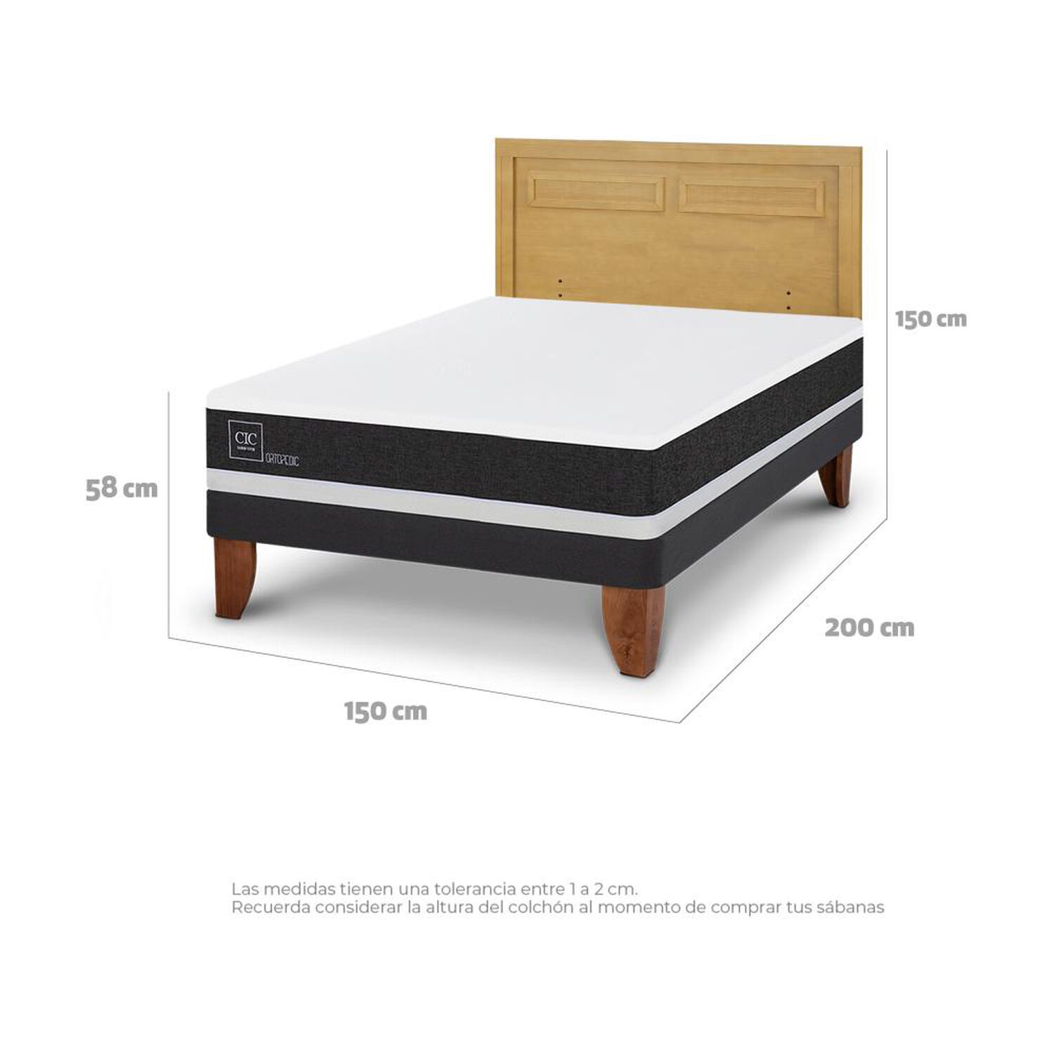 Cama Europea Cic Ortopedic / 2 Plazas / Base Normal + Respaldo image number 3.0