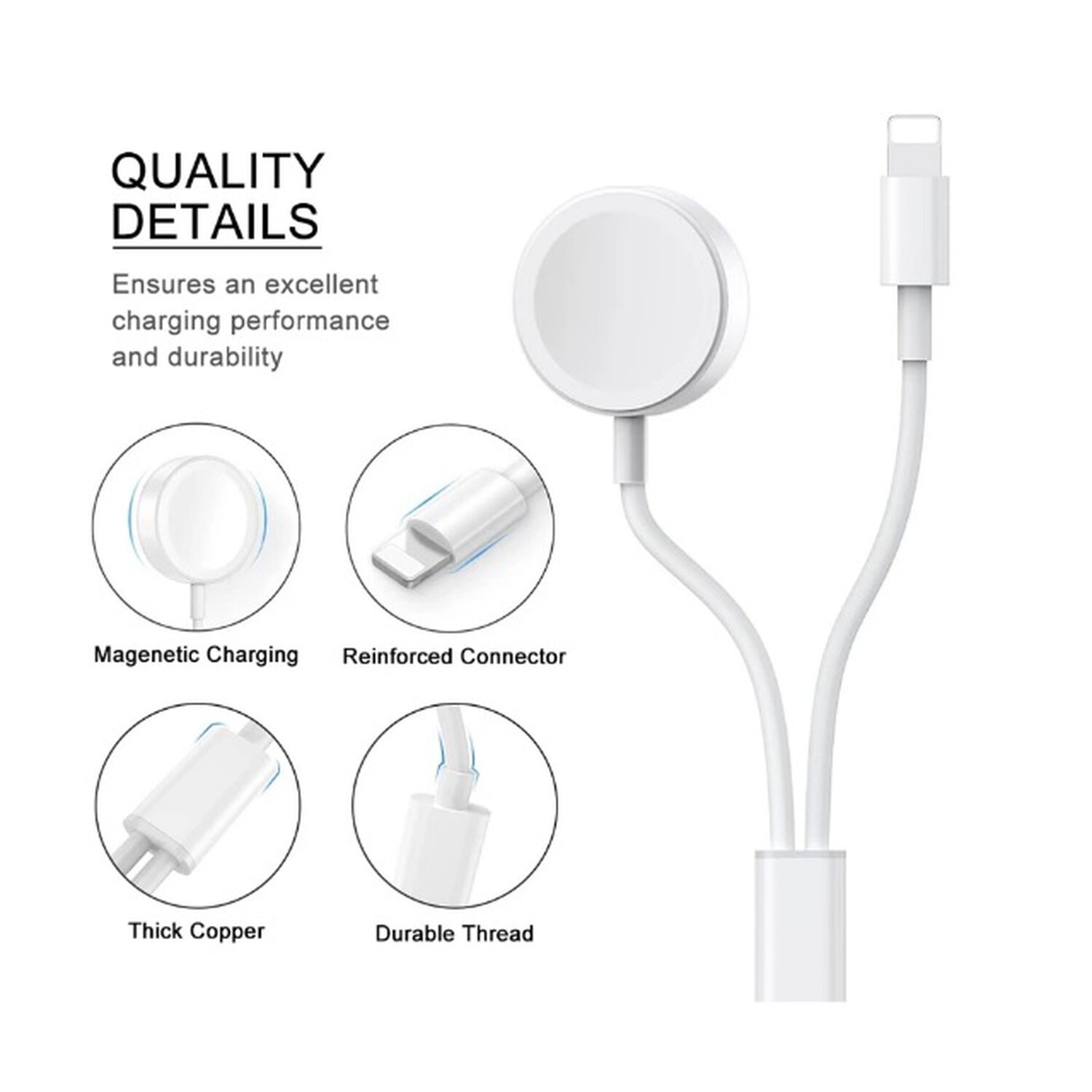 Cargador De Celular Inalambrico 2 En 1 Usb Magnetico Y Compatible Iphone Y Iwatch Carga Rapida 3a 30w Smartphone Android Para Iphone image number 2.0