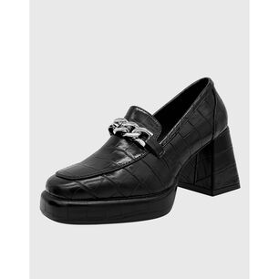 Zapato Para Mujer Con Taco Y Cadena Negro
