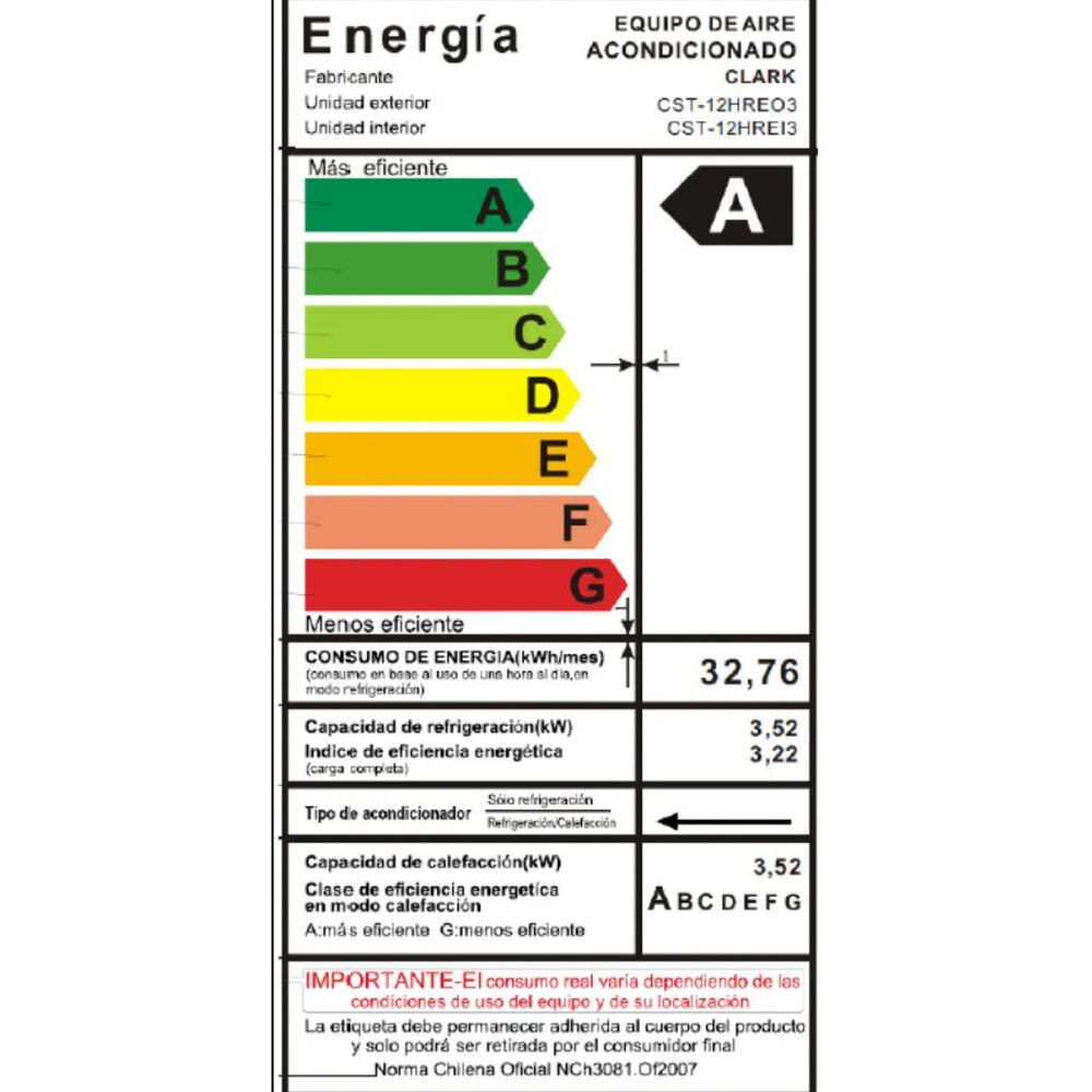 Aire Acondicionado Tipo Split Muro De 12000 Btu Convencional Clark image number 3.0