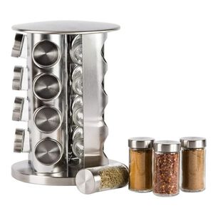 Set Condimentero Giratorio 16 Piezas Acero Inoxidable Plateado