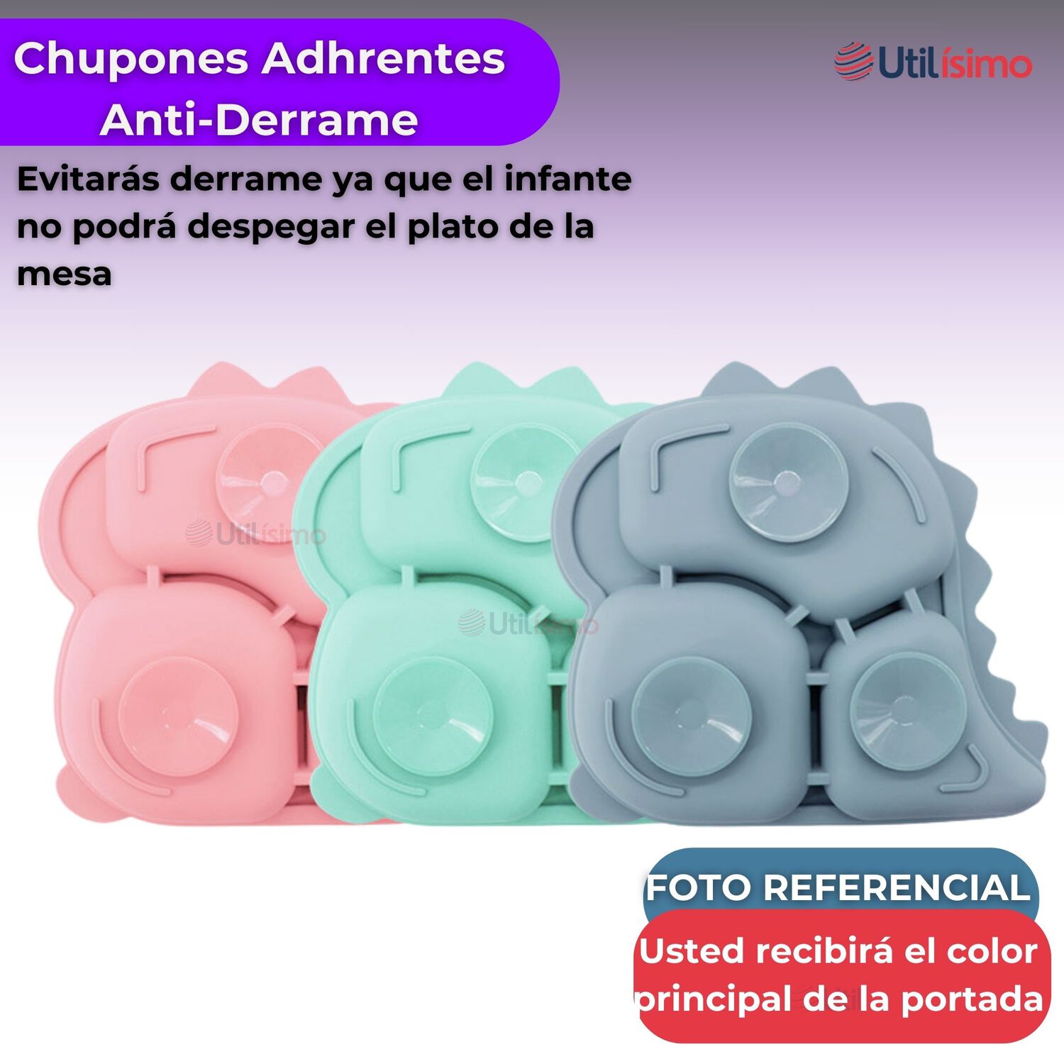 Set Alimentaci&oacute;n Silicona Beb&eacute; 5 Piezas Dinosaurio Libre Bpa Color Lila image number 3.0
