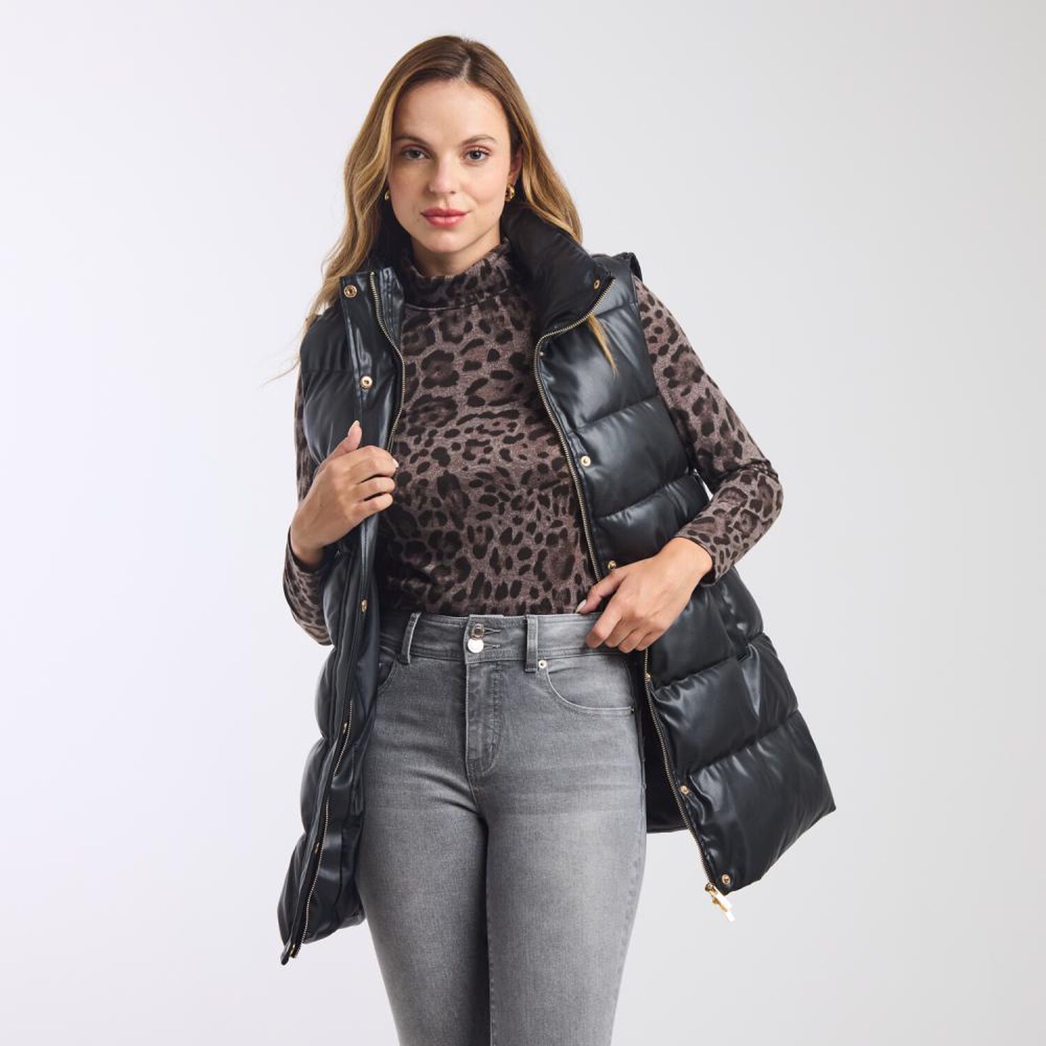Chaqueta Ecocuero Sin Mangas Cuello Alto Mujer Kimera image number 0.0