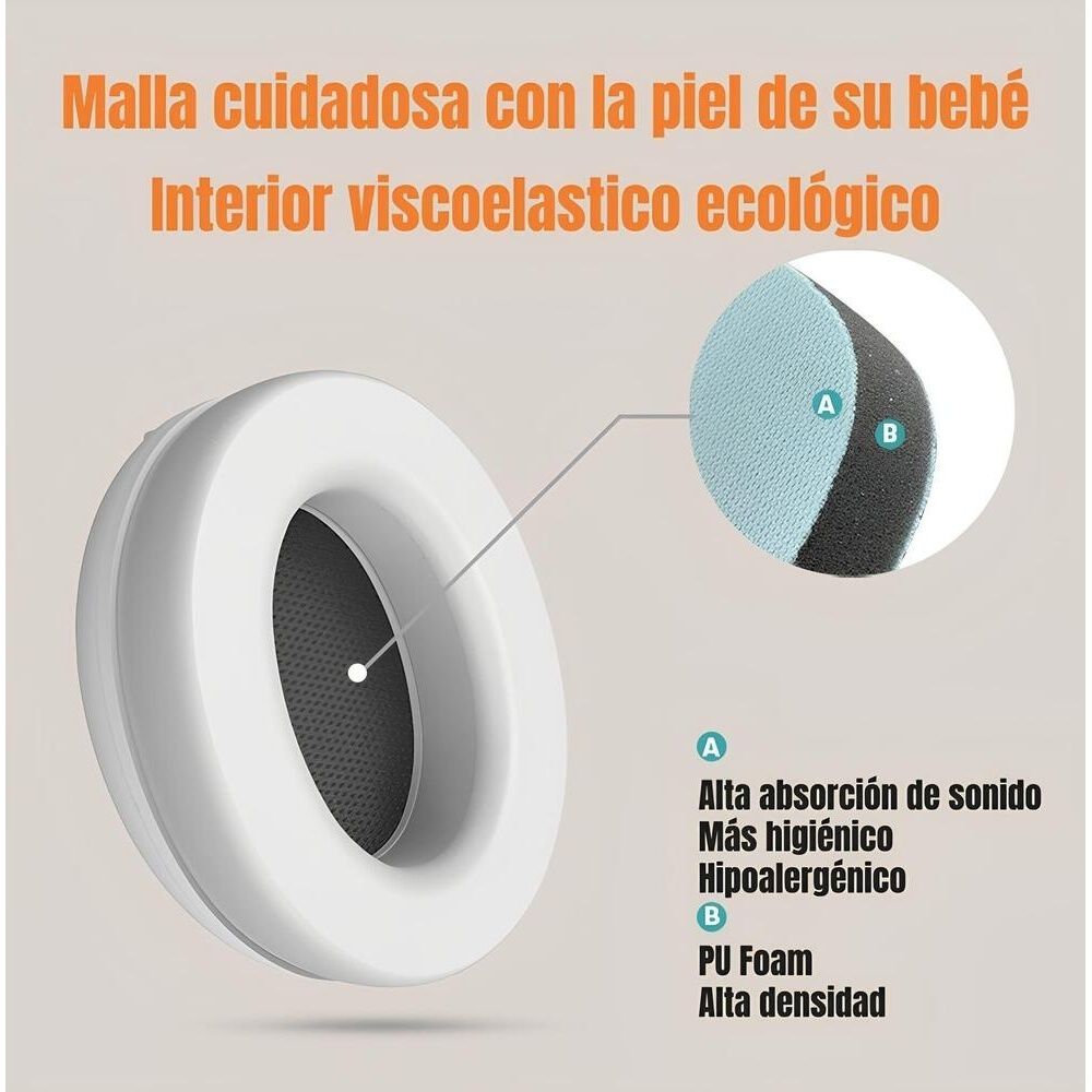 Orejeras Antiruido Auriculares 2 En 1 Blanca Lubabycas image number 4.0