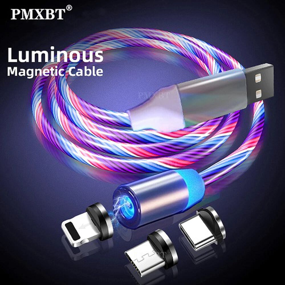 Cable De Carga Para Celular 3 En 1 Tipo C Brillante Luz Led Compatible Para Iphone Magnetico Compatible Ligthing Micro Usb Carga Rápida image number 1.0