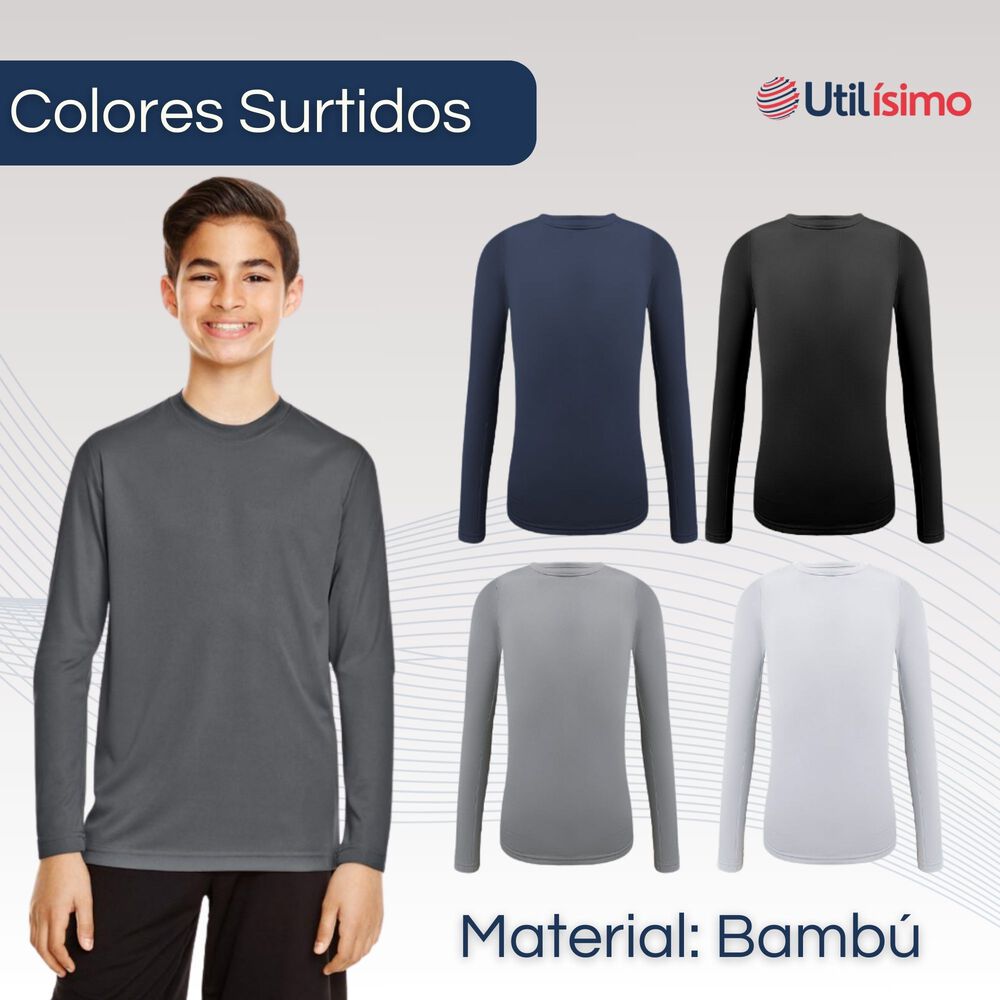 Pack 3 Camisetas Bamb&uacute; Primera Capa Ni&ntilde;o Manga Larga Cuello Redondo image number 1.0