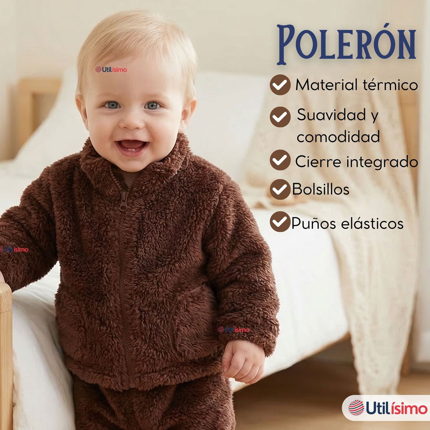 Conjunto 2 Piezas Buzo Poler&oacute;n Pantal&oacute;n Bebe Ni&ntilde;o Poli&eacute;ster Brown image number 2.0