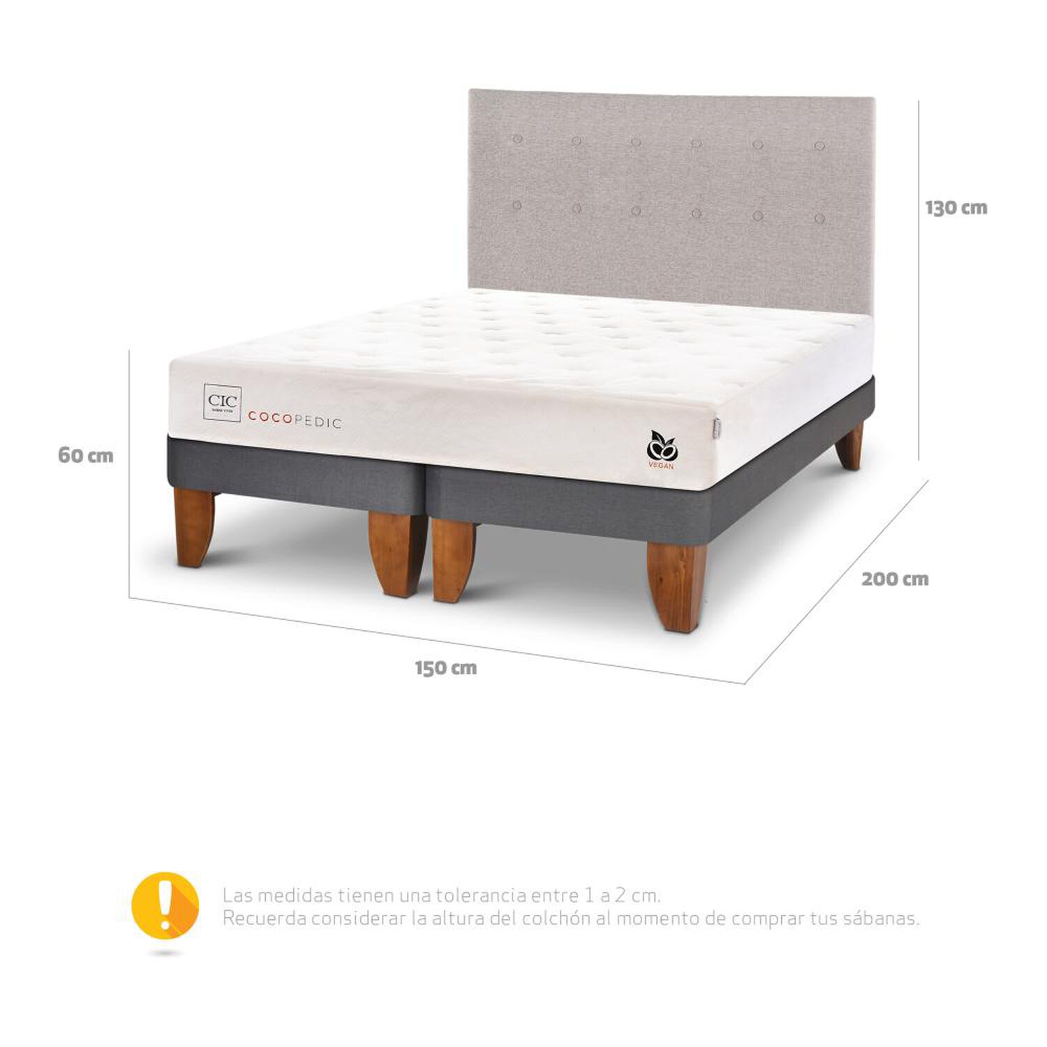 Cama Europea Cic Cocopedic / 2 Plazas / Base Dividida + Respaldo image number 4.0