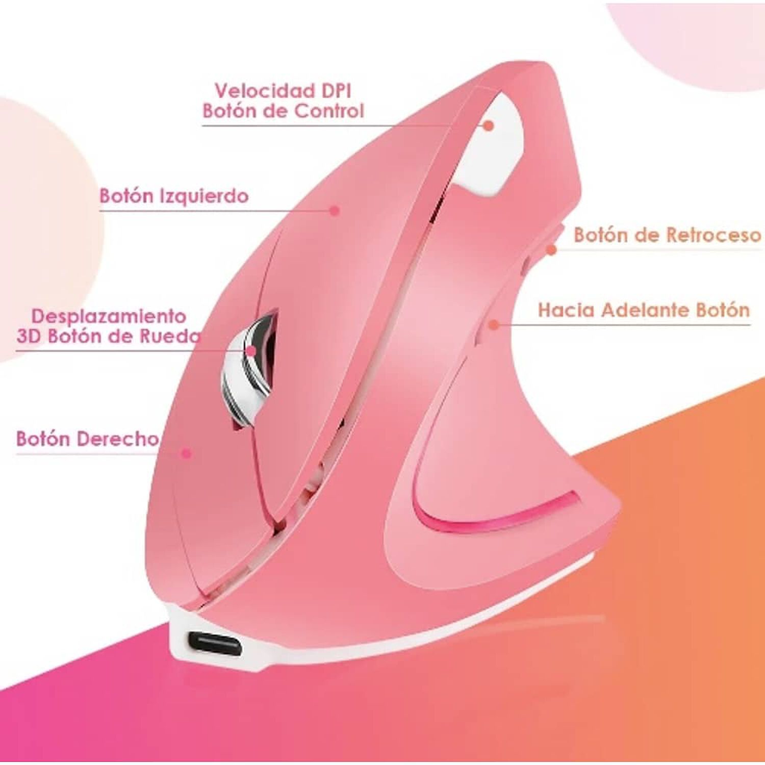 Mouse Vertical Inal&aacute;mbrico Ergon&oacute;mico Carga Usb image number 1.0