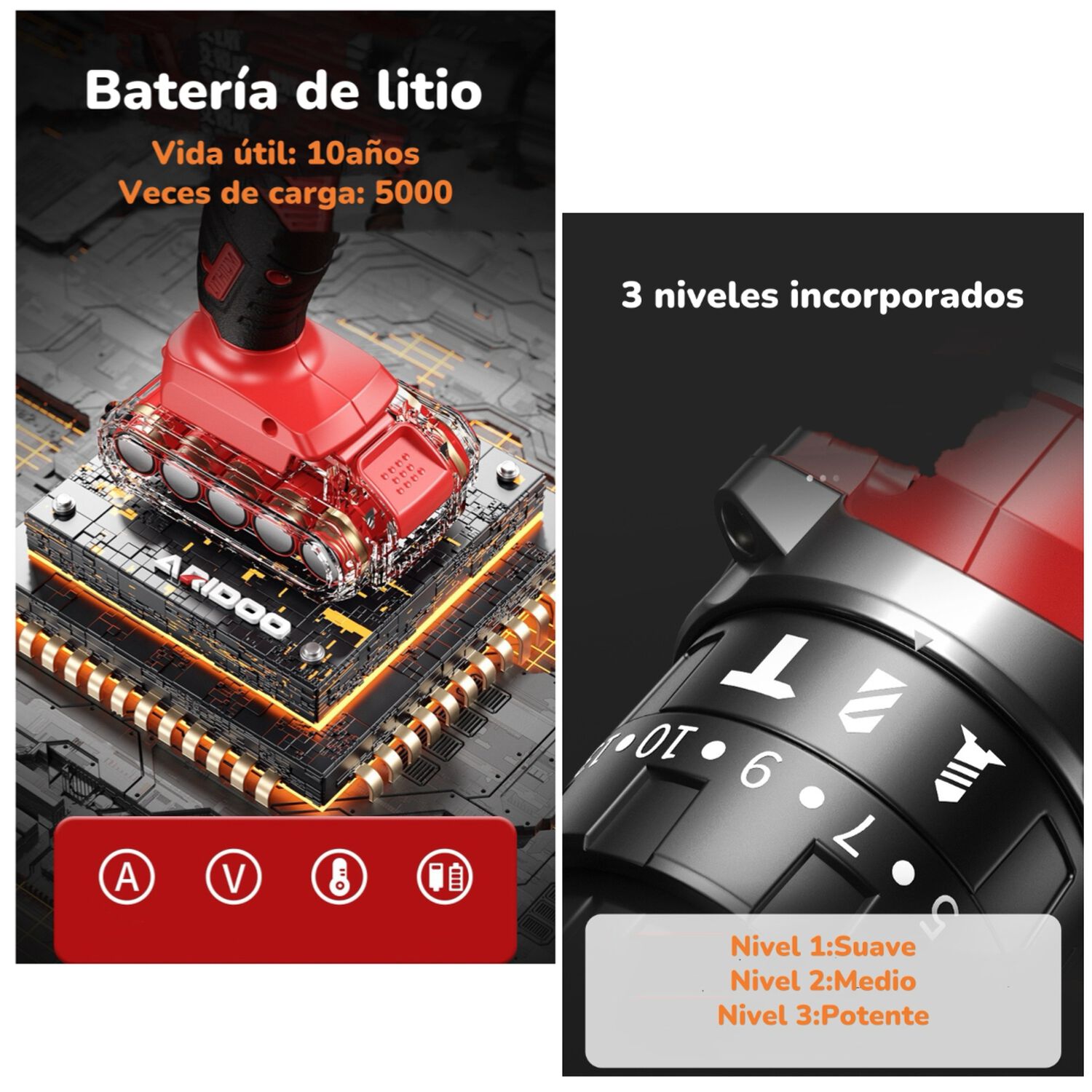 Kit Taladro Inal&aacute;mbrico 2 Bater&iacute;as 16,8v 118 Piezas B01 image number 5.0