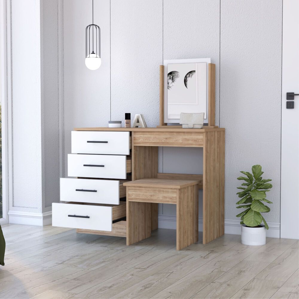 Mueble Tocador Con Espejo Y 4 Cajones + Silla image number 3.0