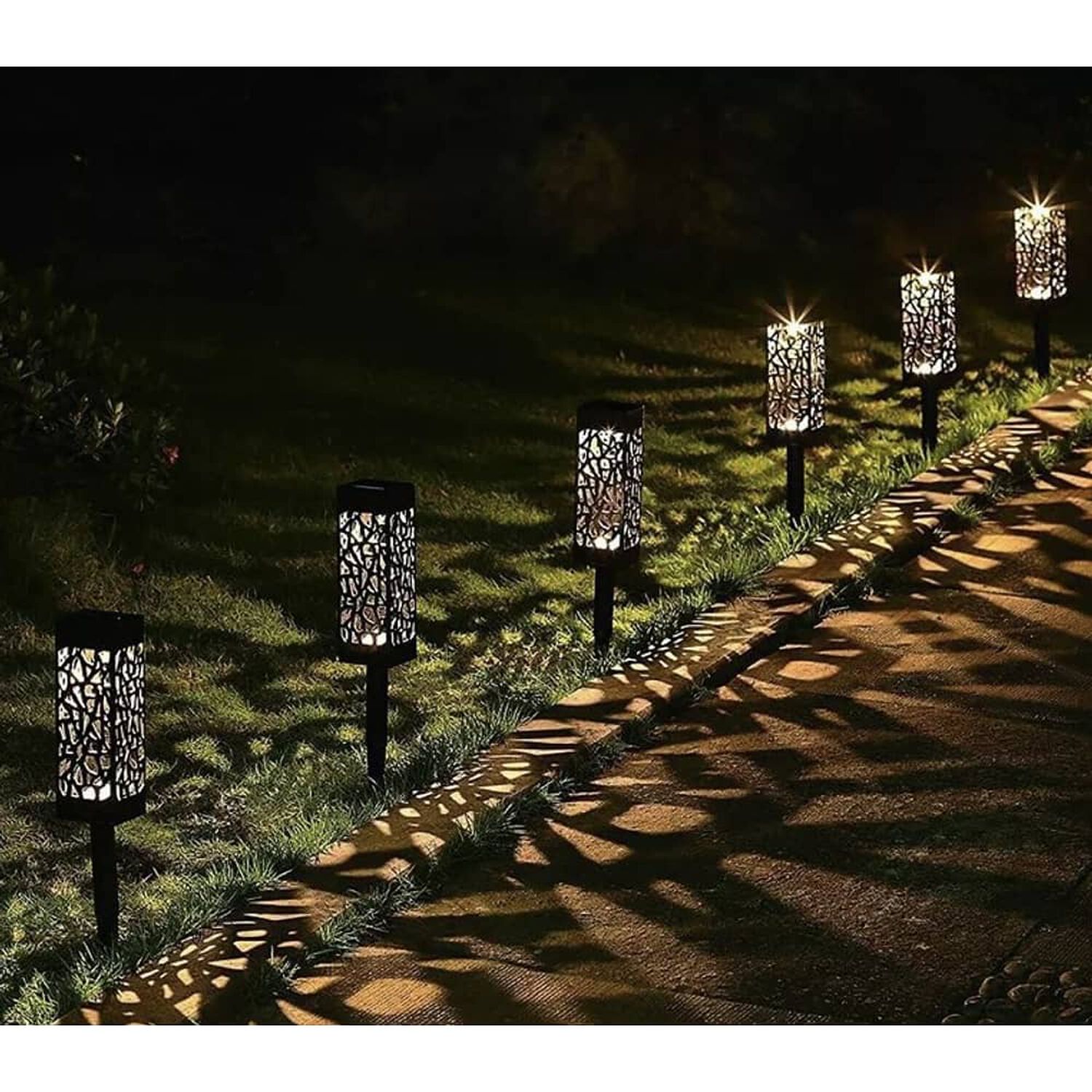 Pack X8 Focos Luces Solares Estacas Tallado Jard&iacute;n Exterior image number 2.0