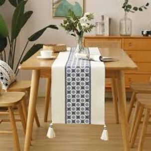 Camino De Mesa Tejido Azul - Dise&ntilde;o Estrella