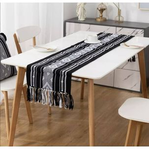Camino De Mesa Medida 37x180cm Tejido Bordado Poliester Negro Rombo