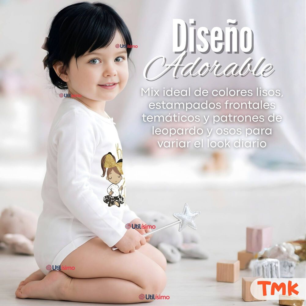 Pack 5 Bodys Manga Larga 100% Algod&oacute;n Beb&eacute; Ni&ntilde;a Golden Magic image number 8.0