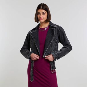 Chaqueta Denim Aviadora Cuello Camisero Mujer Rolly Go
