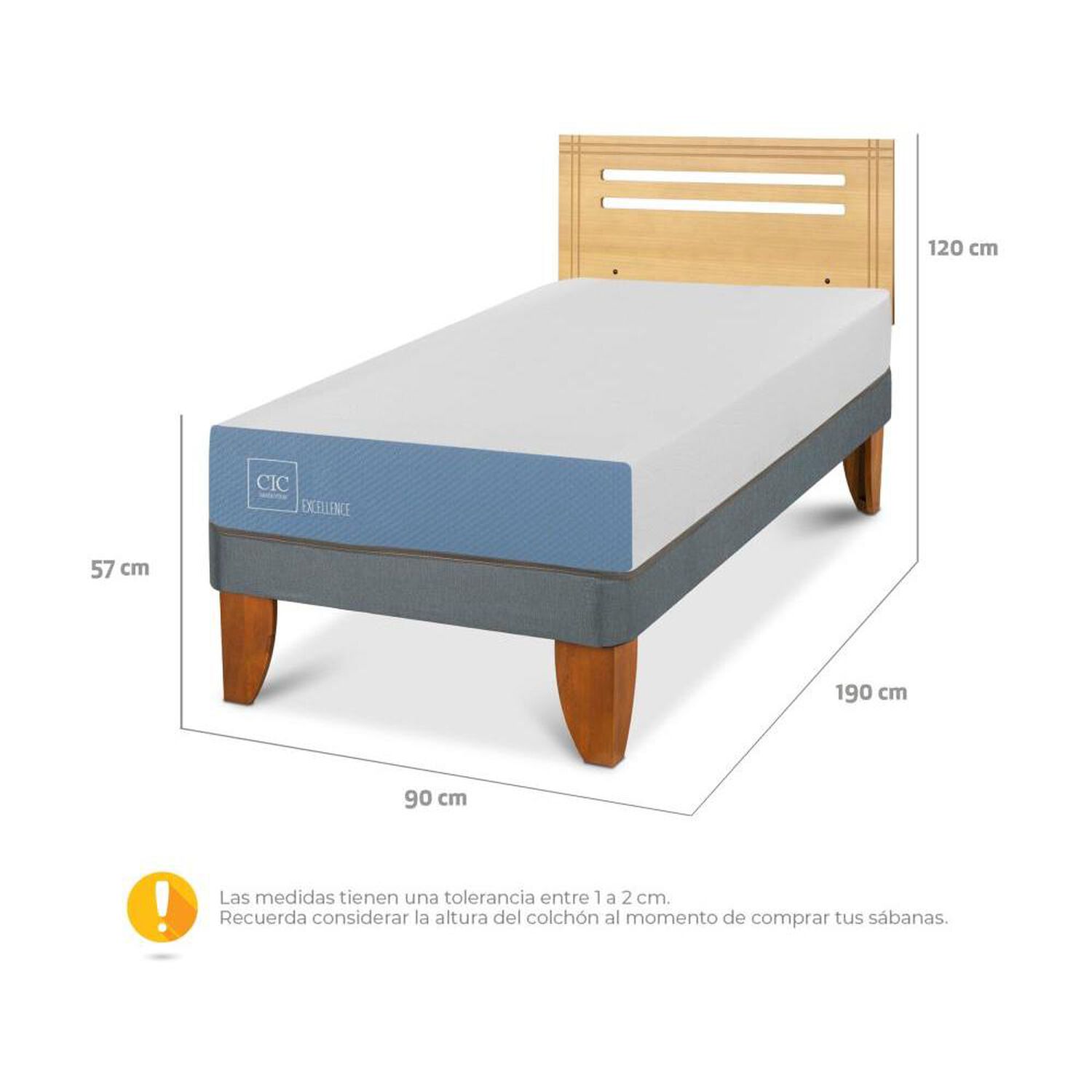 Cama Europea Cic Excellence / 1 Plaza / Base Normal + Respaldo image number 2.0