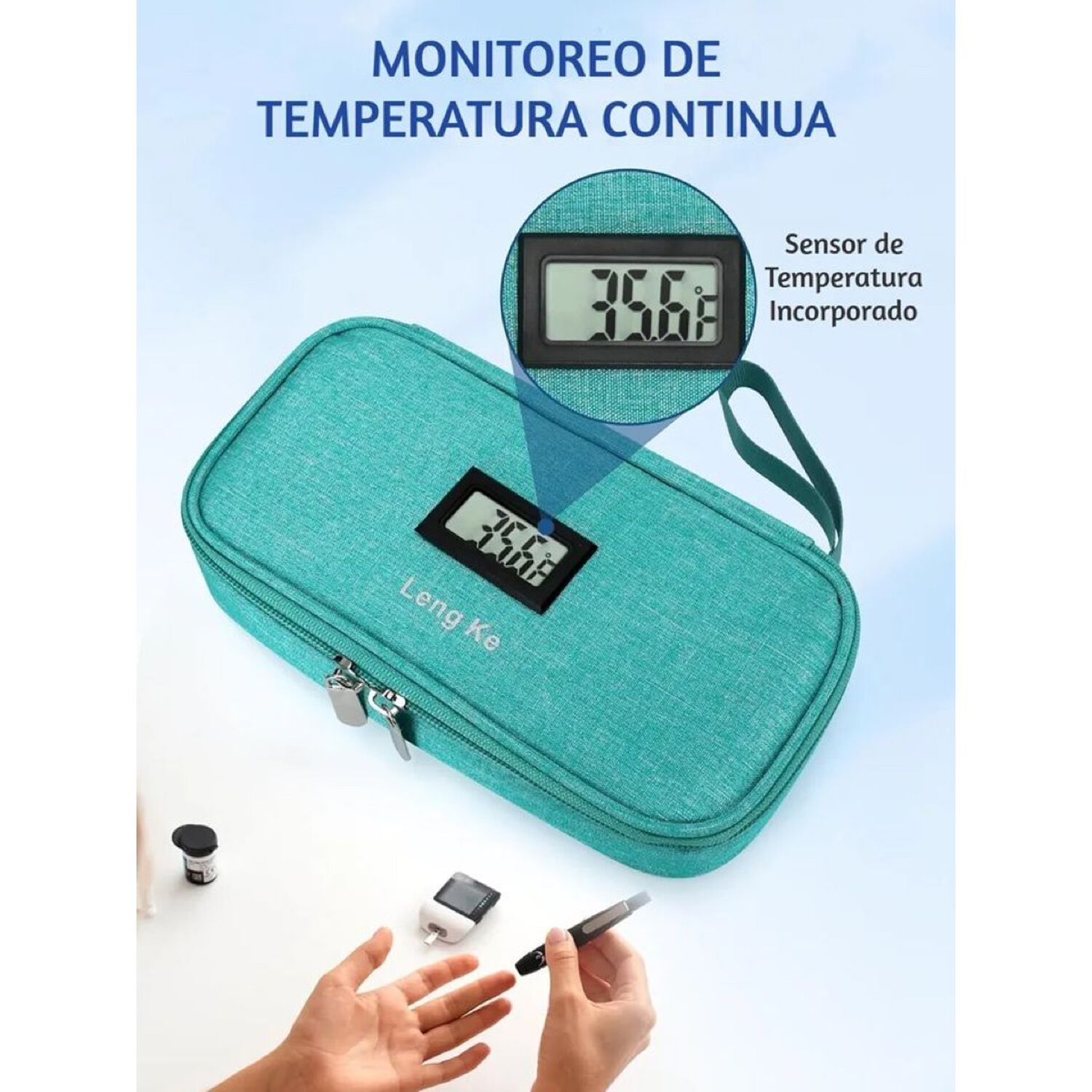 Bolso Estuche De Viaje Cooler Porta Insulina Diab&eacute;ticos Oneder Tela Verde image number 3.0