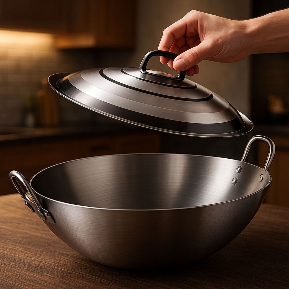 Disco Wok Redondo Con Tapa Profesional De Acero 50cm Cocina image number 2.0