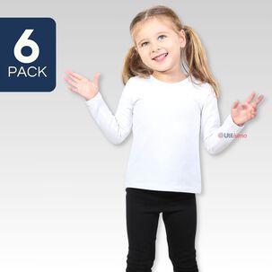 Pack 6 Camiseta Polera Polar Manga Larga Niña Primera Capa Blanco