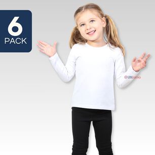 Pack 6 Camiseta Polera Polar Manga Larga Ni&ntilde;a Primera Capa Blanco