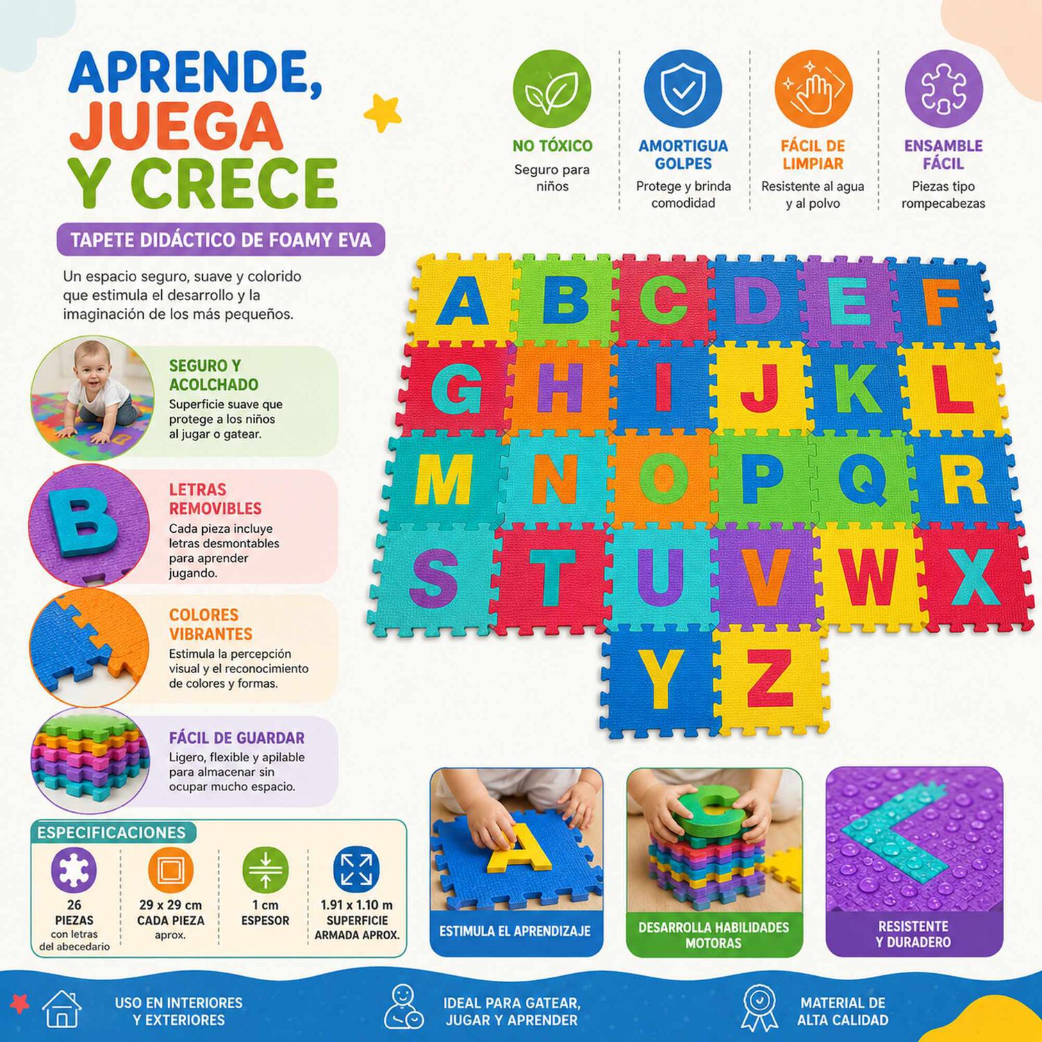 Alfombra Antigolpes Eva Goma Abecedario 26pzs Infantil image number 8.0
