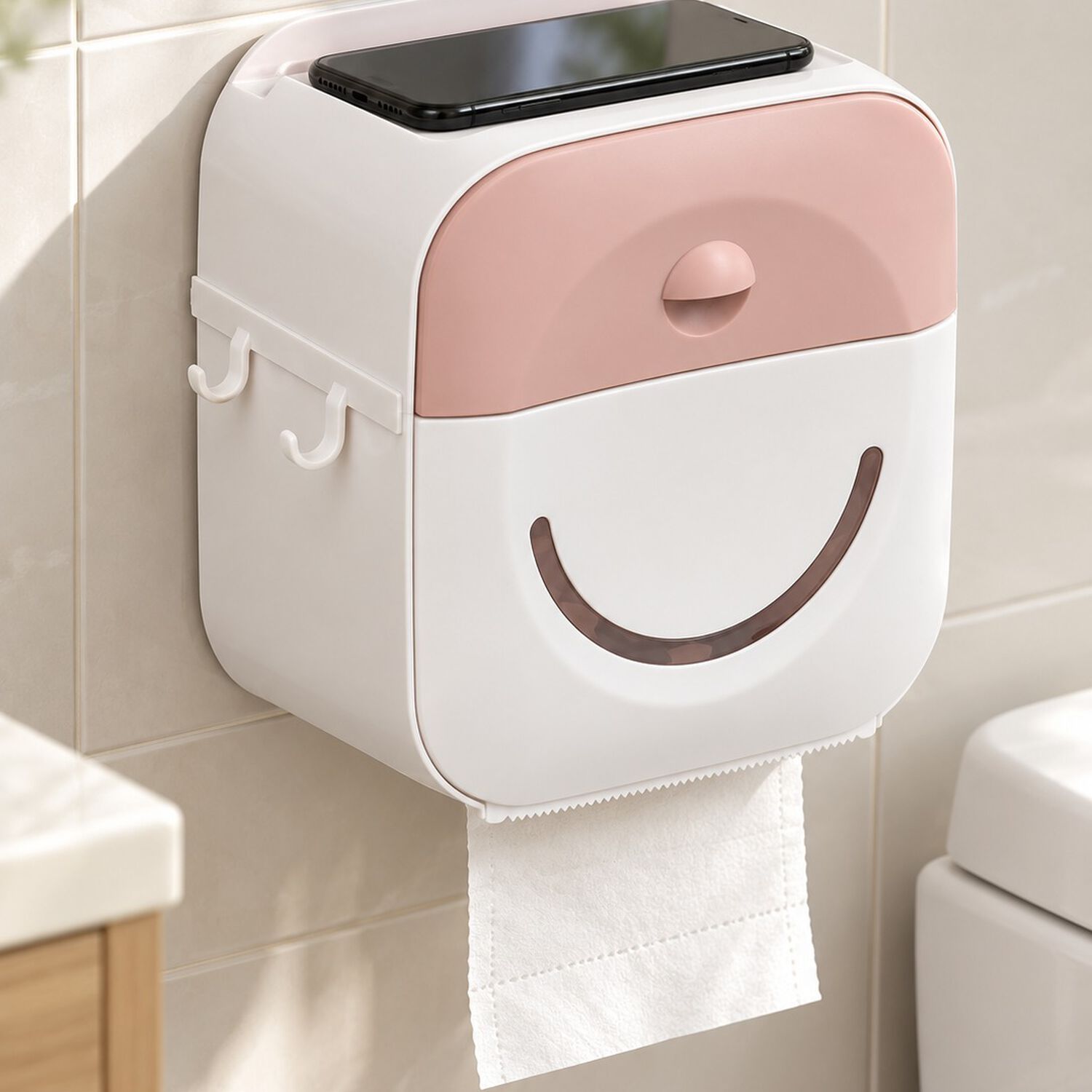 Dispensador De Confort Porta Papel Higi&eacute;nico Con Caj&oacute;n Superior Y Soporte Para Rollo Rosa image number 2.0