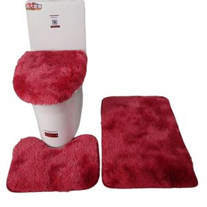 Set De Alfombras Peludo Para Baño 3 Piezas Rojo