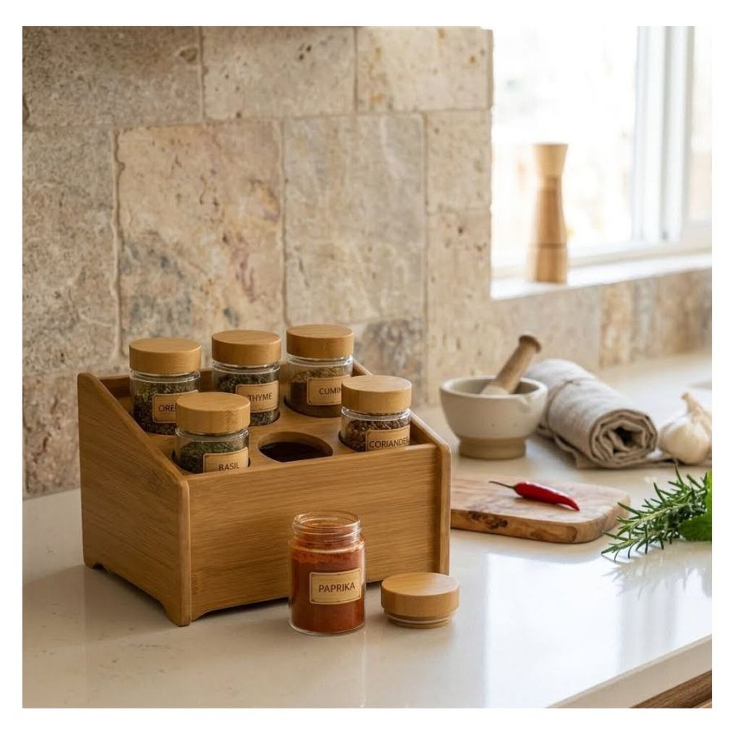 Especiero Organizador Madera Bamb&uacute; 6 Frascos Cocina image number 3.0