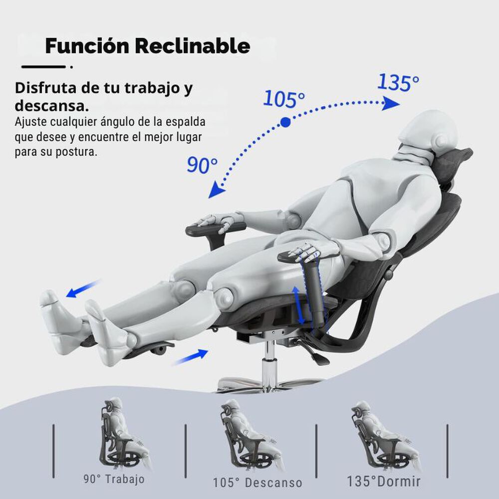 Silla Oficina &Eacute;lite Ergon&oacute;mica Soporte Lumbar Cervical Ajustable image number 8.0