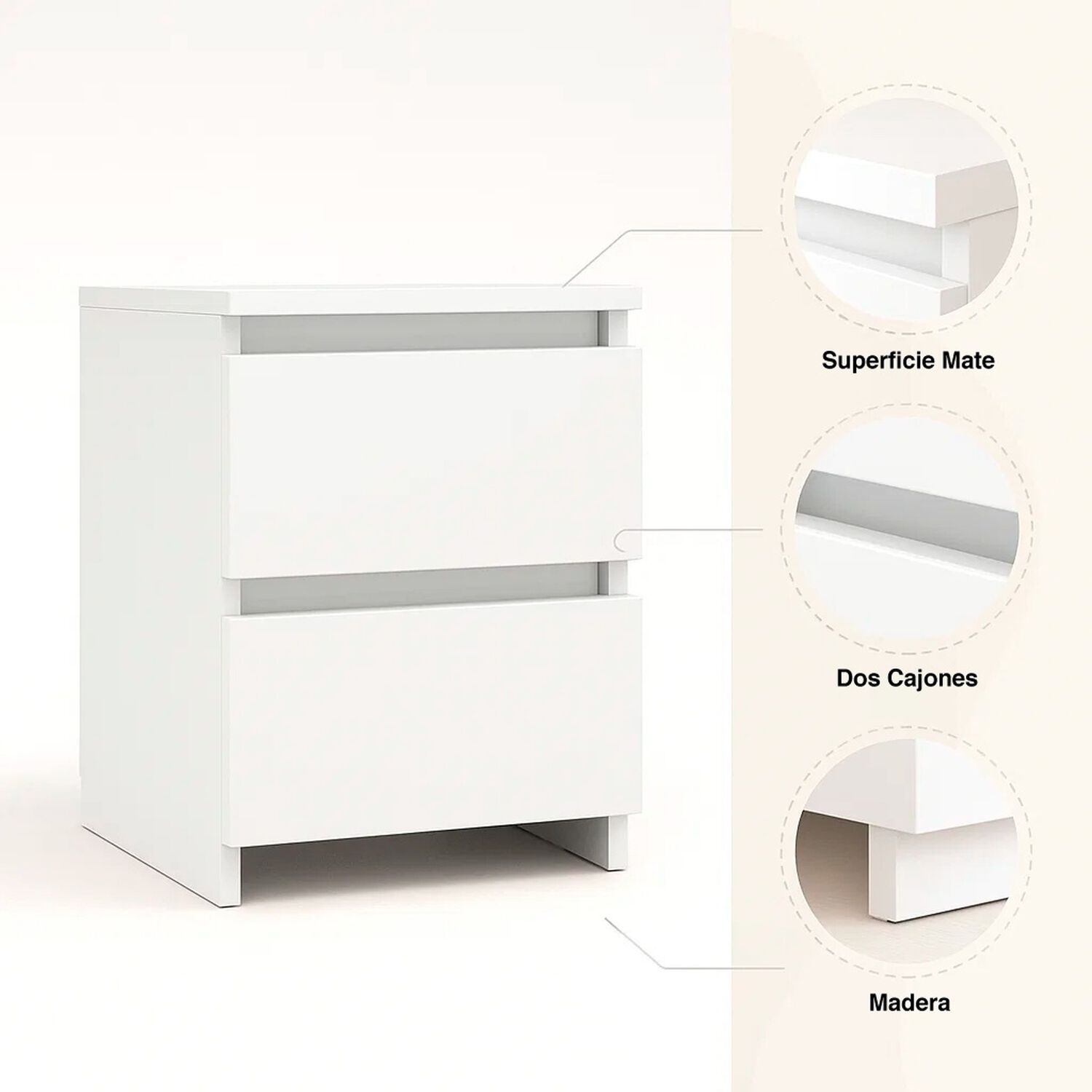 Velador Cajon Doble Minimal 30x40 - Blanco image number 4.0