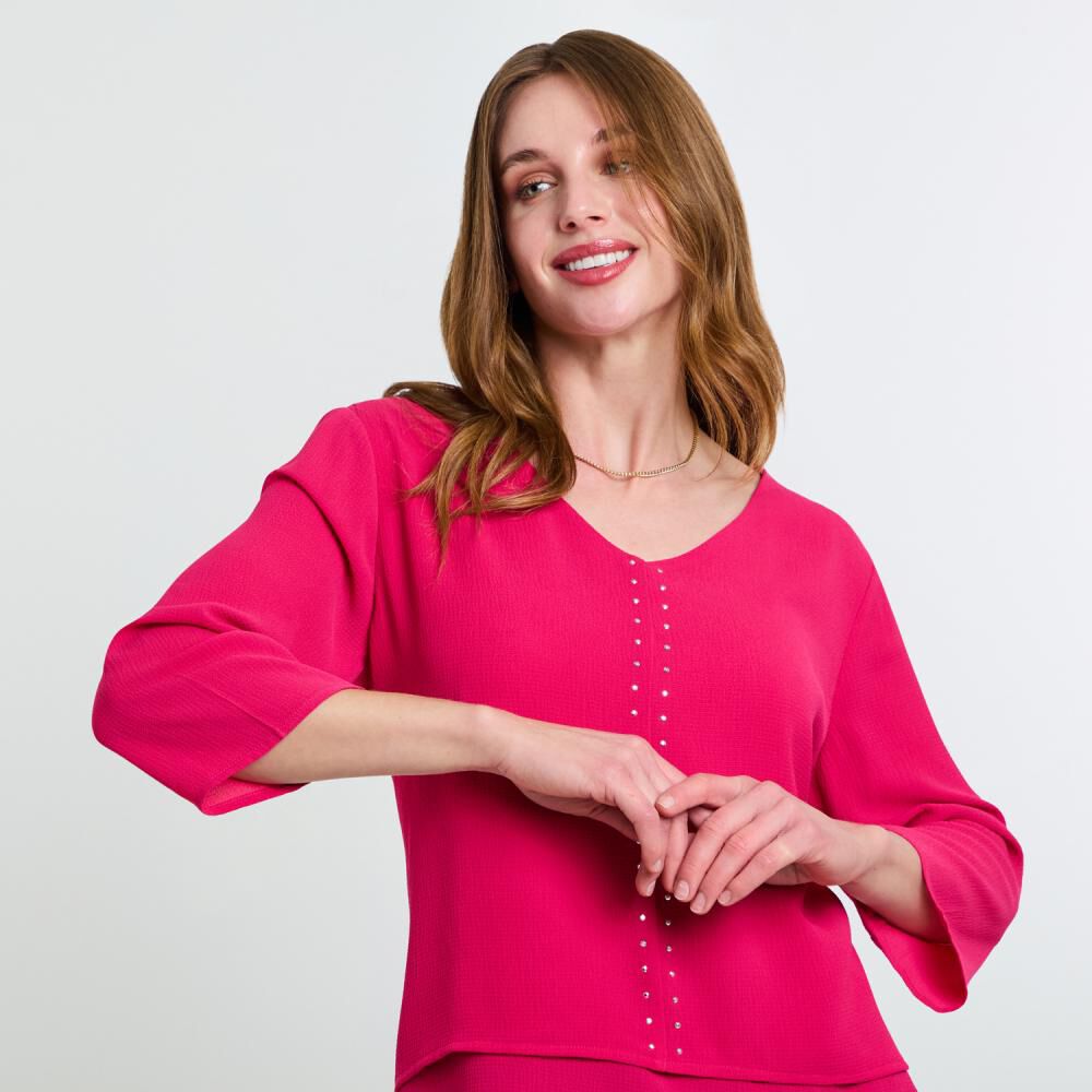 Blusa Lisa Manga 3/4 Cuello V Mujer Lesage image number 4.0