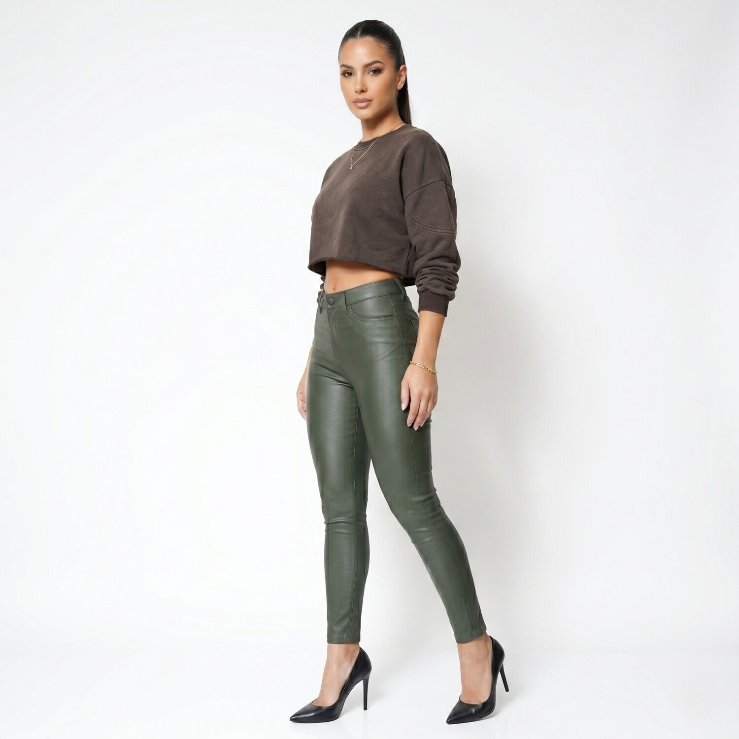 Pantalon Ecocuero Pu Tiro Alto Mujer image number 1.0