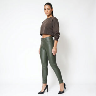 Pantalon Ecocuero Pu Tiro Alto Mujer
