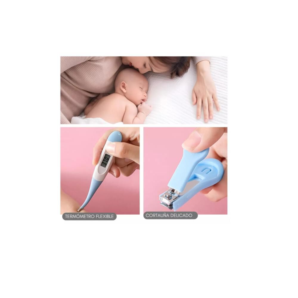 Kit De Cuidado E Higiene Para Bebés Estuche Rosa Y Azul Termómetro Cortaúñas Nariz Limpia image number 9.0