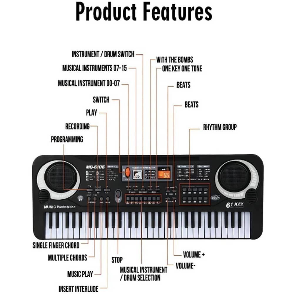 Teclado Electr&oacute;nico De Piano De Estilo Profesional De 61 Teclas image number 2.0